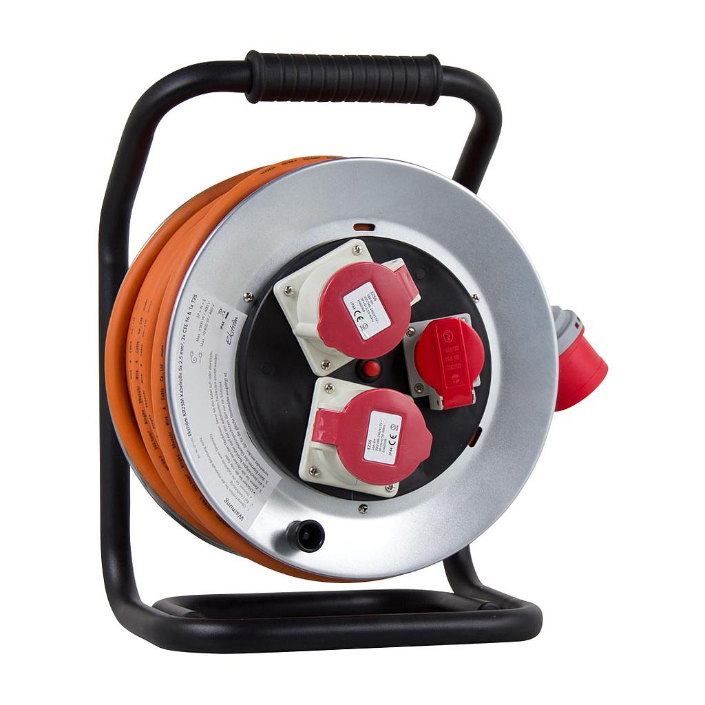 Ekström KR25M Kabelrolle 5×2.5mm2, 2x CEE 16 & 1x T25