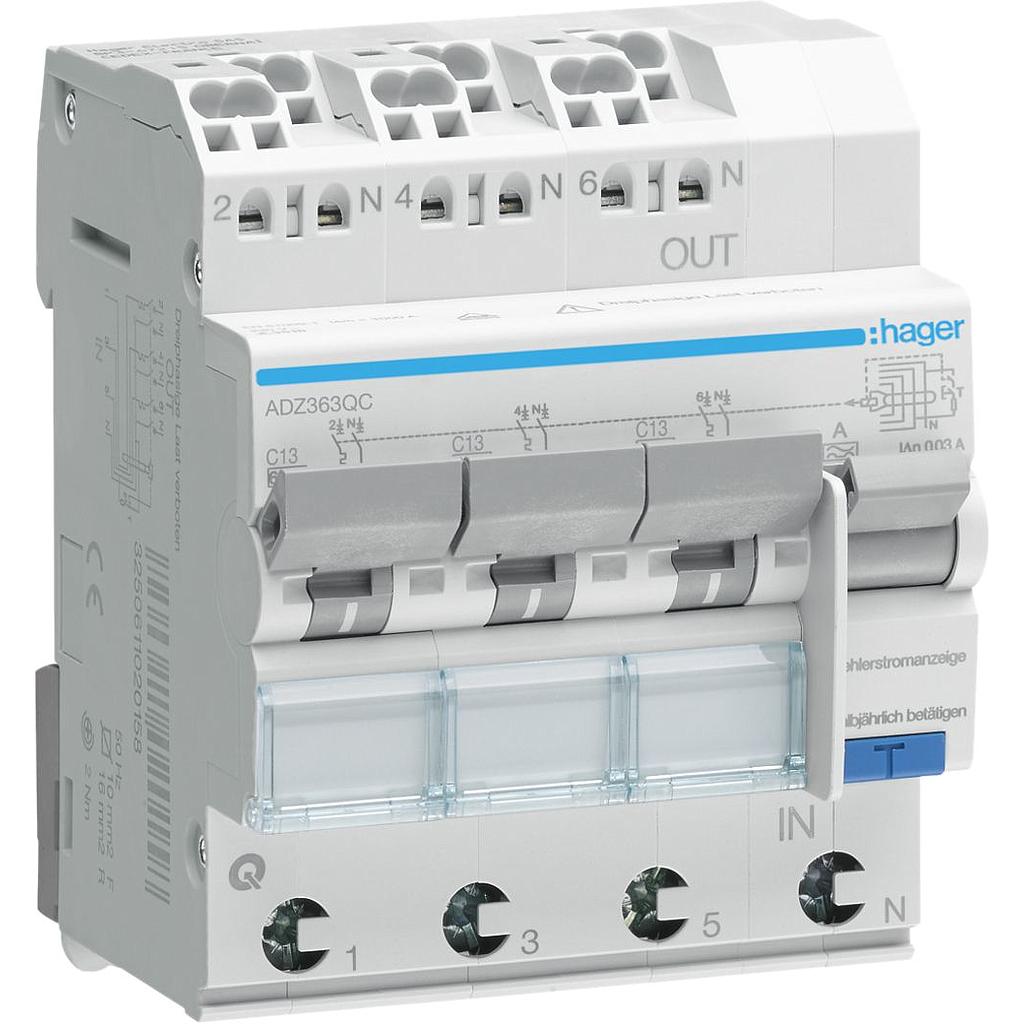 FI/LS-Schalter HA 3×1PN 6kA C